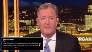 Image featuring Piers Morgan and his criticism of England’s performance in CWC 2023