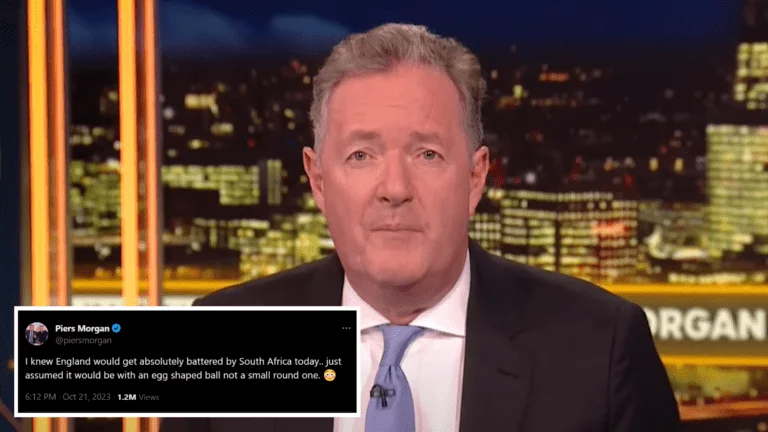 Image featuring Piers Morgan and his criticism of England’s performance in CWC 2023