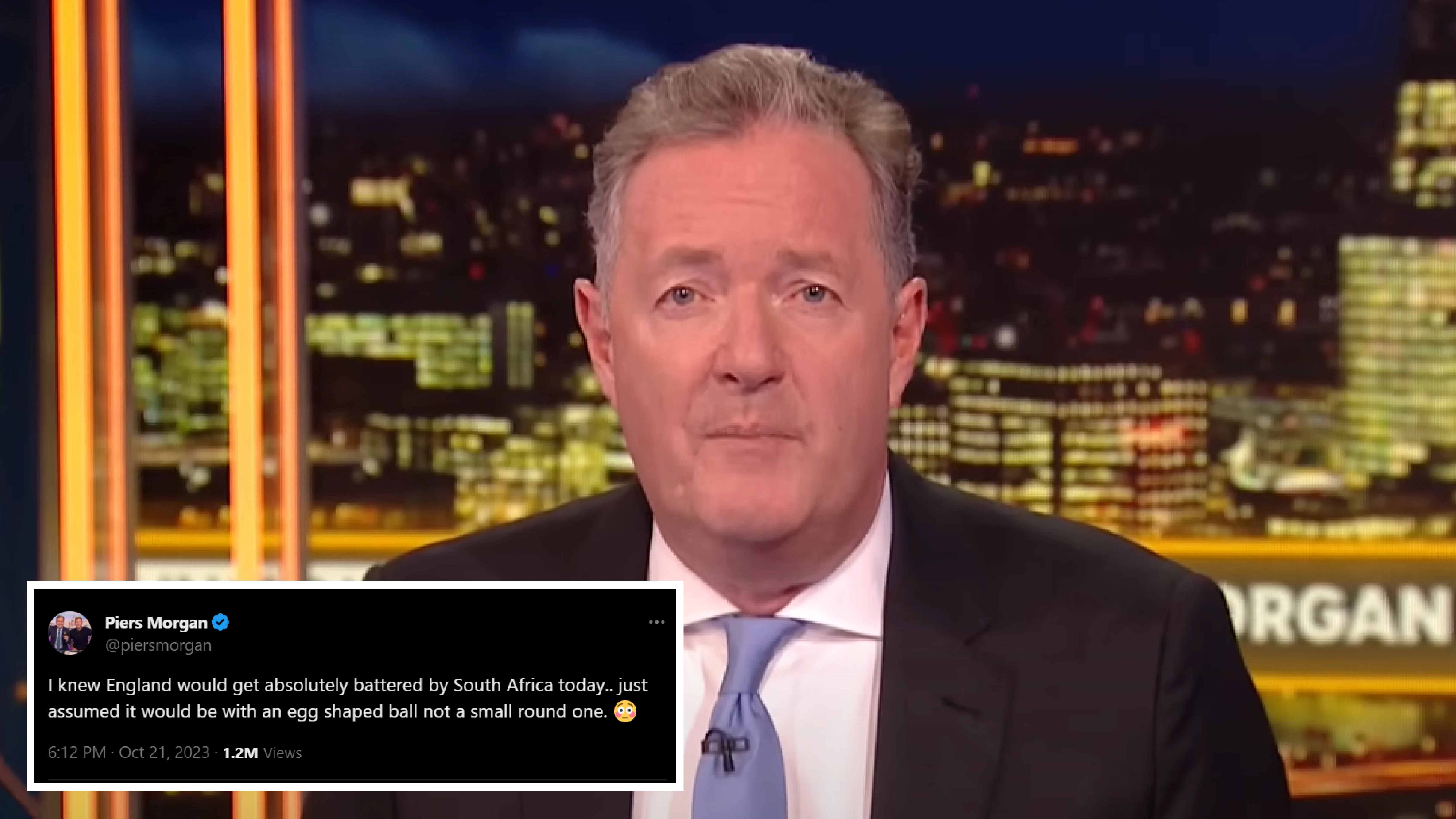 Image featuring Piers Morgan and his criticism of England’s performance in CWC 2023